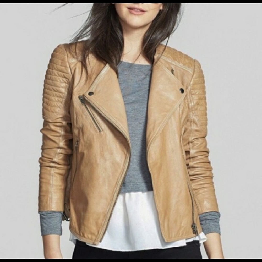 Treasure & Bond tan leather biker jacket